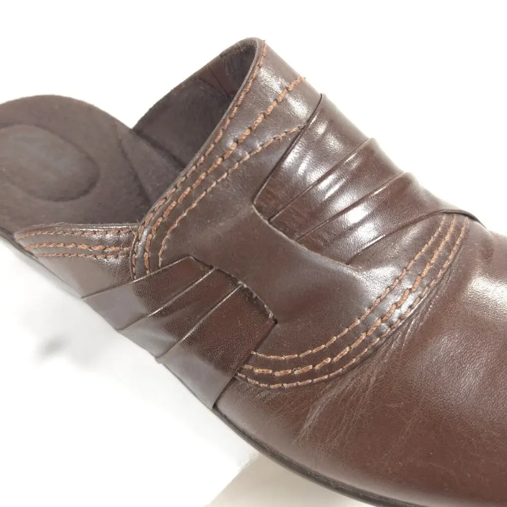Clarks Bendables Leather Slip On Mule Slide Womens Size 10 M 62900 Brown